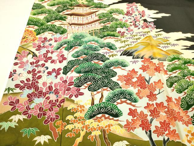平和屋着物■豪華黒留袖 風景文 金彩 正絹 逸品 DABC8779cm