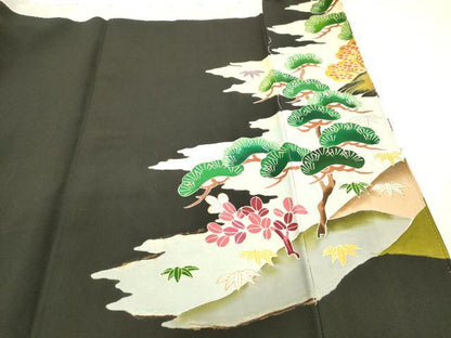 平和屋着物■豪華黒留袖 風景文 金彩 正絹 逸品 DABC8779cm