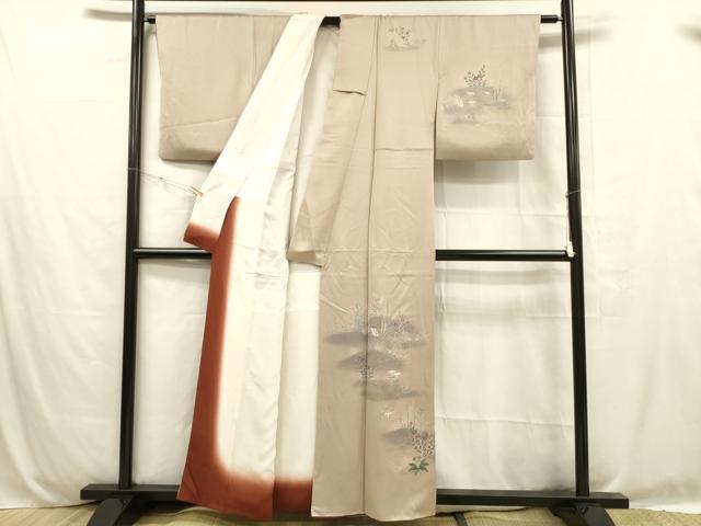 平和屋着物■訪問着 流水草花文 暈し染め 金彩 正絹 逸品 DABC8780cm