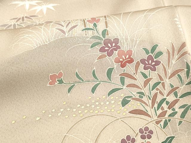 平和屋着物■訪問着 流水草花文 暈し染め 金彩 正絹 逸品 DABC8780cm