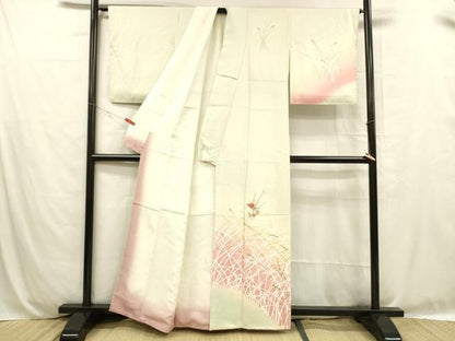 平和屋着物■訪問着 刺繍 枝花文 暈し染め 金彩 正絹 逸品 DABC8781cm