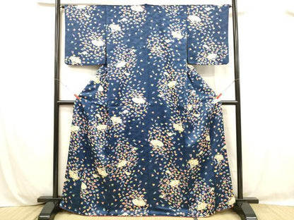 平和屋着物■上質な小紋 舞扇花文 正絹 逸品 DABC8783cm