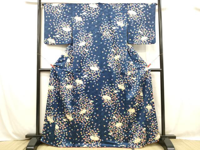 平和屋着物■上質な小紋 舞扇花文 正絹 逸品 DABC8783cm