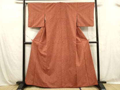 平和屋着物■上質な紬 銀朱色 正絹 逸品 DABC8785cm
