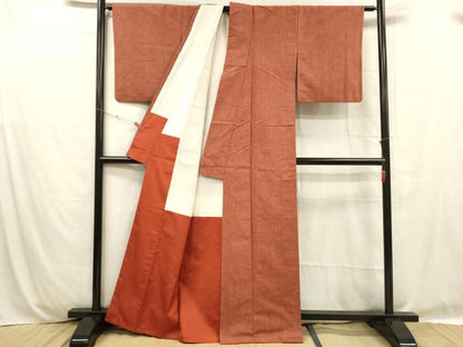 平和屋着物■上質な紬 銀朱色 正絹 逸品 DABC8785cm