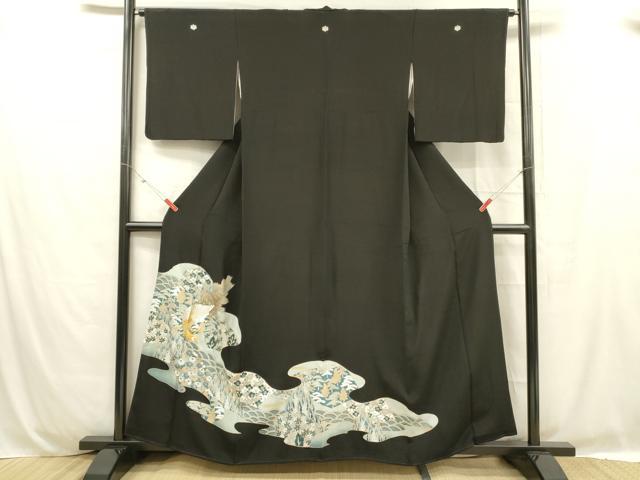 平和屋着物■豪華黒留袖 孔雀草花文 金彩 正絹 逸品 DABC8787cm