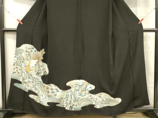 平和屋着物■豪華黒留袖 孔雀草花文 金彩 正絹 逸品 DABC8787cm