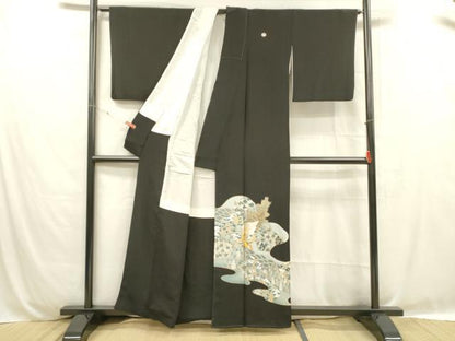 平和屋着物■豪華黒留袖 孔雀草花文 金彩 正絹 逸品 DABC8787cm