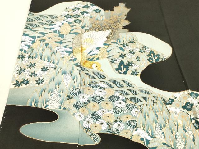 平和屋着物■豪華黒留袖 孔雀草花文 金彩 正絹 逸品 DABC8787cm