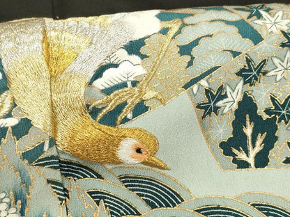 平和屋着物■豪華黒留袖 孔雀草花文 金彩 正絹 逸品 DABC8787cm