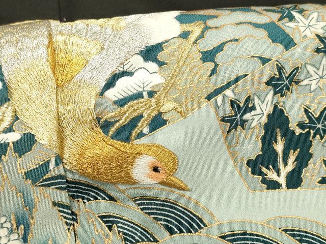 平和屋着物■豪華黒留袖 孔雀草花文 金彩 正絹 逸品 DABC8787cm