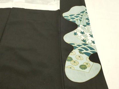 平和屋着物■豪華黒留袖 孔雀草花文 金彩 正絹 逸品 DABC8787cm