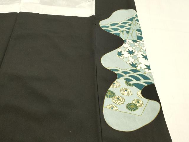 平和屋着物■豪華黒留袖 孔雀草花文 金彩 正絹 逸品 DABC8787cm