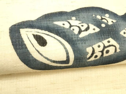 平和屋着物＊夏物 九寸名古屋帯 本藍 魚 麻 逸品 DABC8790cm