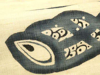 平和屋着物＊夏物 九寸名古屋帯 本藍 魚 麻 逸品 DABC8790cm