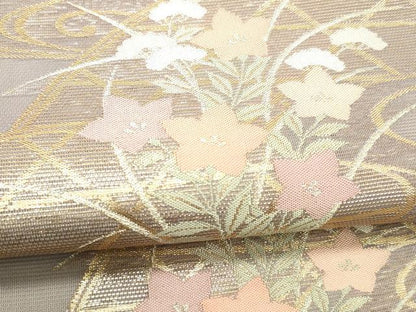 平和屋着物＊夏物 六通柄袋帯 流水籬草花文 金糸 正絹 逸品 DABC8793cm
