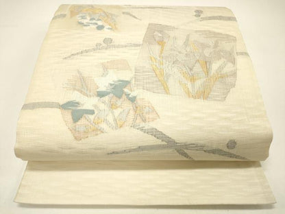 平和屋着物＊夏物 太鼓柄袋帯 草花文 金銀糸 正絹 逸品 DABC8797cm