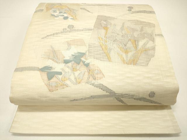 平和屋着物＊夏物 太鼓柄袋帯 草花文 金銀糸 正絹 逸品 DABC8797cm
