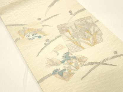 平和屋着物＊夏物 太鼓柄袋帯 草花文 金銀糸 正絹 逸品 DABC8797cm