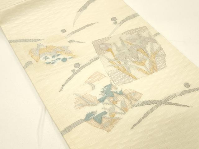 平和屋着物＊夏物 太鼓柄袋帯 草花文 金銀糸 正絹 逸品 DABC8797cm