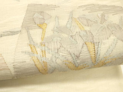 平和屋着物＊夏物 太鼓柄袋帯 草花文 金銀糸 正絹 逸品 DABC8797cm
