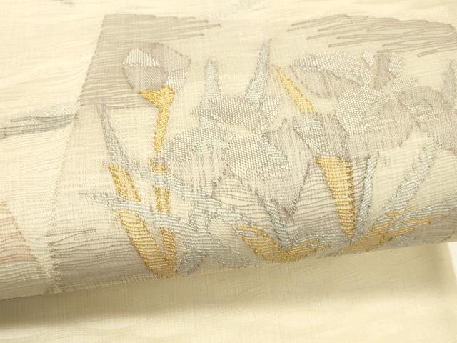 平和屋着物＊夏物 太鼓柄袋帯 草花文 金銀糸 正絹 逸品 DABC8797cm