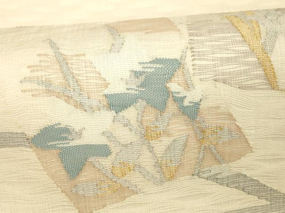平和屋着物＊夏物 太鼓柄袋帯 草花文 金銀糸 正絹 逸品 DABC8797cm
