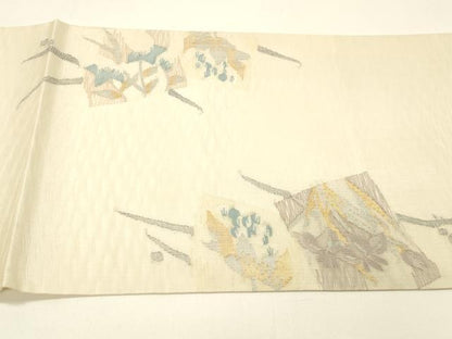 平和屋着物＊夏物 太鼓柄袋帯 草花文 金銀糸 正絹 逸品 DABC8797cm