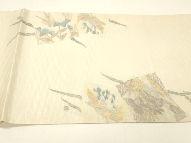平和屋着物＊夏物 太鼓柄袋帯 草花文 金銀糸 正絹 逸品 DABC8797cm