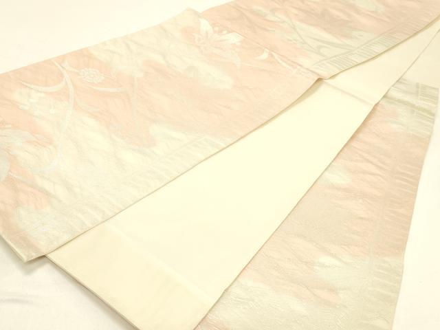 平和屋着物＊夏物 六通柄 本袋帯 南天更紗花文 銀糸 正絹 逸品 DABC8800cm