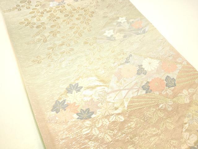 平和屋着物＊夏物 六通柄袋帯 扇面草花文 金銀糸 正絹 逸品 DABC8801cm