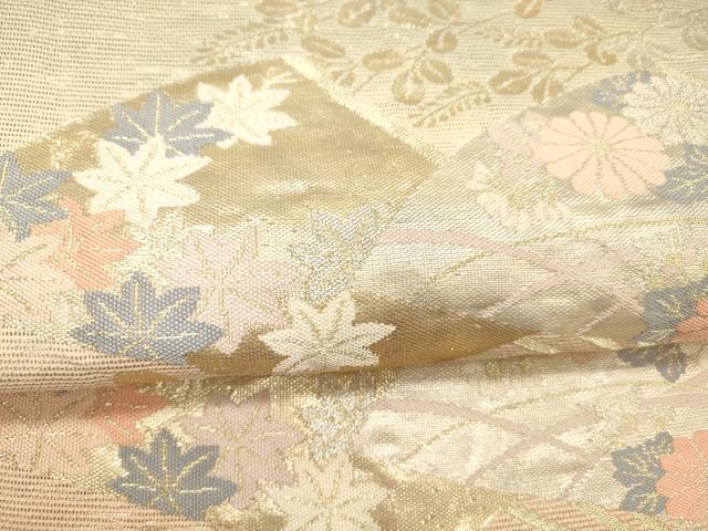 平和屋着物＊夏物 六通柄袋帯 扇面草花文 金銀糸 正絹 逸品 DABC8801cm