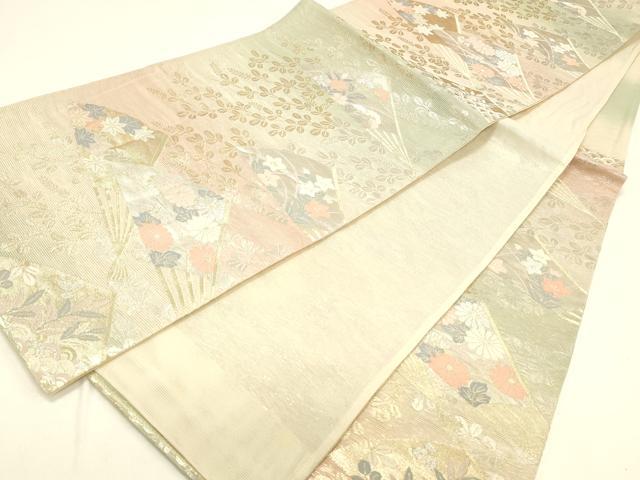 平和屋着物＊夏物 六通柄袋帯 扇面草花文 金銀糸 正絹 逸品 DABC8801cm