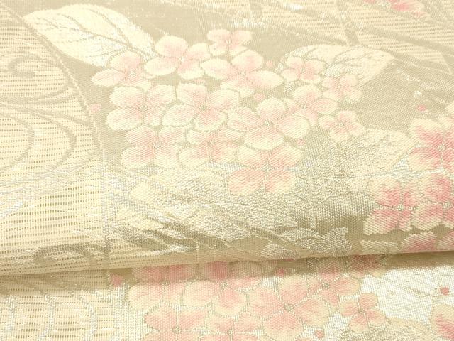 平和屋着物＊夏物 六通柄袋帯 渡橋花文 銀糸 正絹 逸品 DABC8802cm