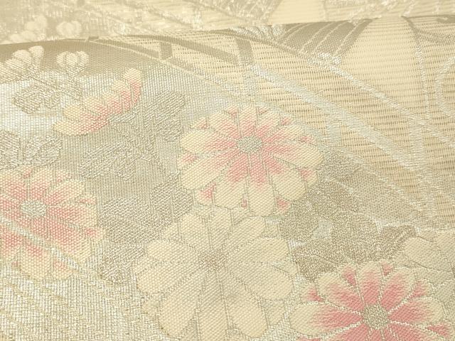 平和屋着物＊夏物 六通柄袋帯 渡橋花文 銀糸 正絹 逸品 DABC8802cm