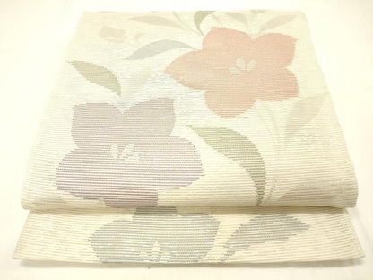平和屋着物＊夏物 六通柄袋帯 草花文 銀糸 正絹 逸品 DABC8804cm