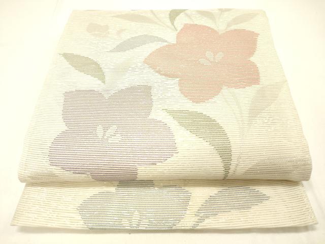 平和屋着物＊夏物 六通柄袋帯 草花文 銀糸 正絹 逸品 DABC8804cm