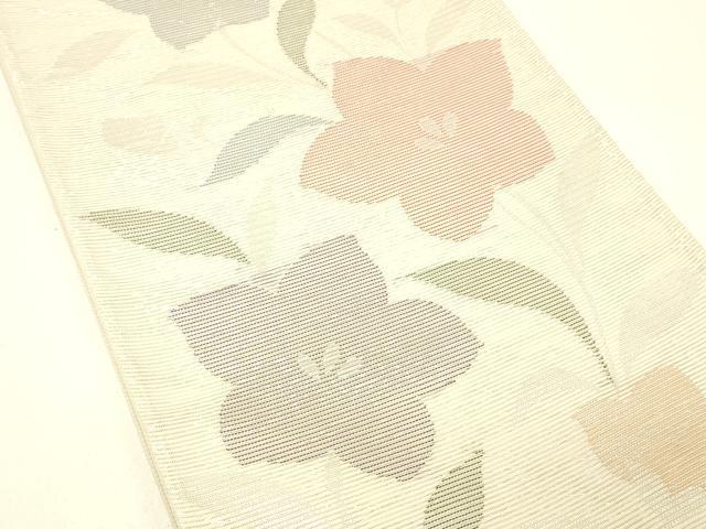 平和屋着物＊夏物 六通柄袋帯 草花文 銀糸 正絹 逸品 DABC8804cm