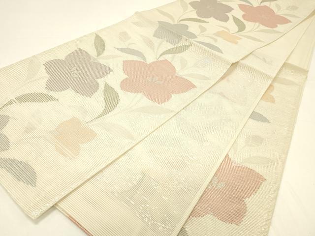 平和屋着物＊夏物 六通柄袋帯 草花文 銀糸 正絹 逸品 DABC8804cm