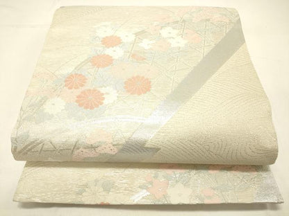 平和屋着物＊夏物 六通柄袋帯 籬草花文 銀糸 正絹 逸品 DABC8805cm