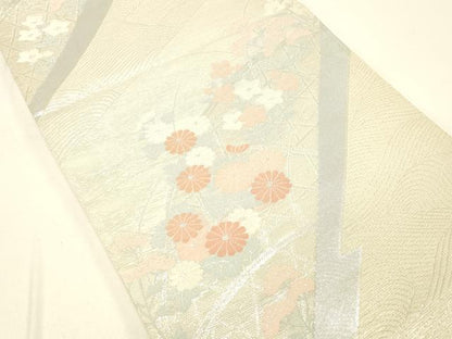 平和屋着物＊夏物 六通柄袋帯 籬草花文 銀糸 正絹 逸品 DABC8805cm