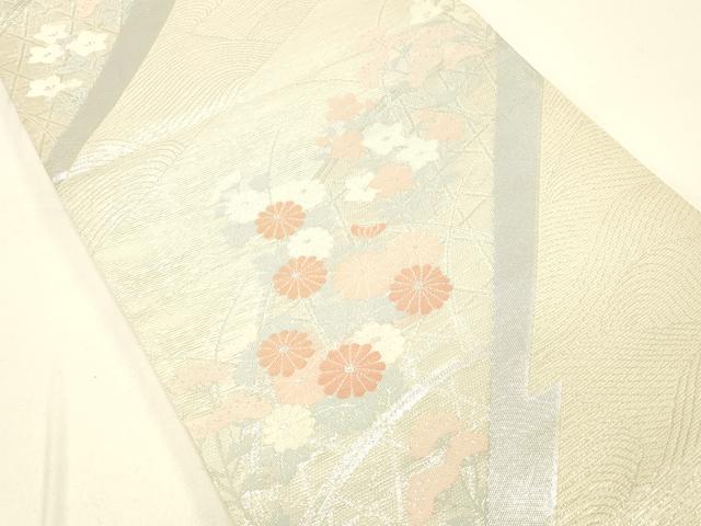 平和屋着物＊夏物 六通柄袋帯 籬草花文 銀糸 正絹 逸品 DABC8805cm