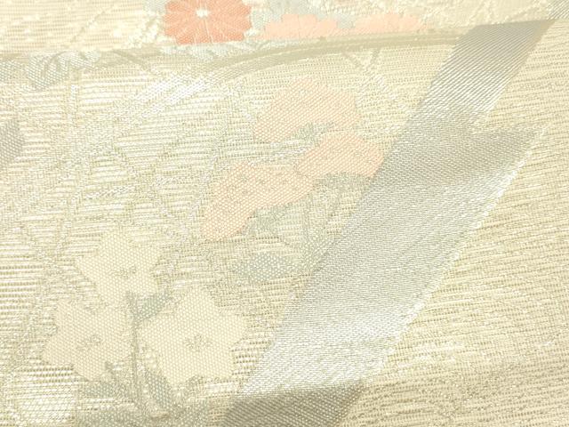 平和屋着物＊夏物 六通柄袋帯 籬草花文 銀糸 正絹 逸品 DABC8805cm