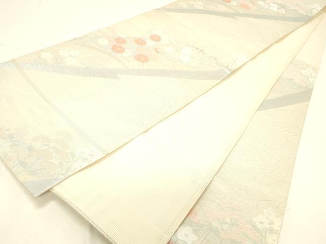 平和屋着物＊夏物 六通柄袋帯 籬草花文 銀糸 正絹 逸品 DABC8805cm