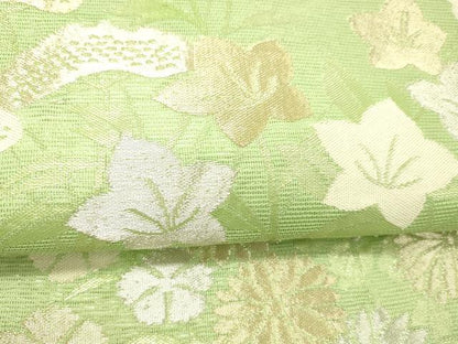 平和屋着物＊夏物 六通柄 本袋帯 草花文 金銀糸 正絹 逸品 DABC8807cm