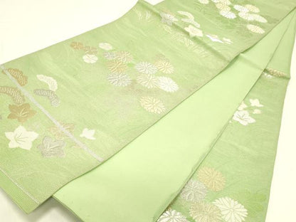 平和屋着物＊夏物 六通柄 本袋帯 草花文 金銀糸 正絹 逸品 DABC8807cm