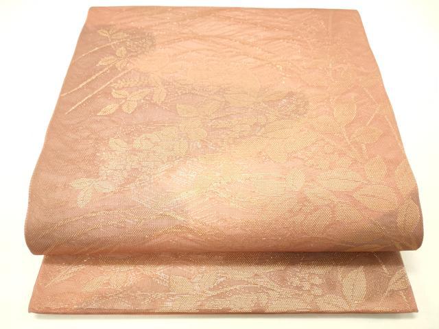 平和屋着物＊夏物 六通柄 本袋帯 草葉文 金糸 正絹 逸品 DABC8808cm