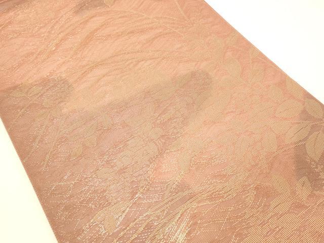 平和屋着物＊夏物 六通柄 本袋帯 草葉文 金糸 正絹 逸品 DABC8808cm
