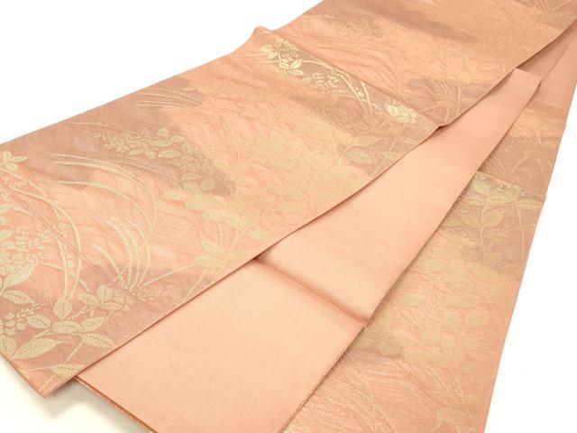 平和屋着物＊夏物 六通柄 本袋帯 草葉文 金糸 正絹 逸品 DABC8808cm
