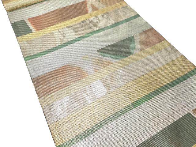 平和屋着物＊夏物 六通柄袋帯 横段文 金銀糸 引箔 正絹 逸品 DABC8810cm